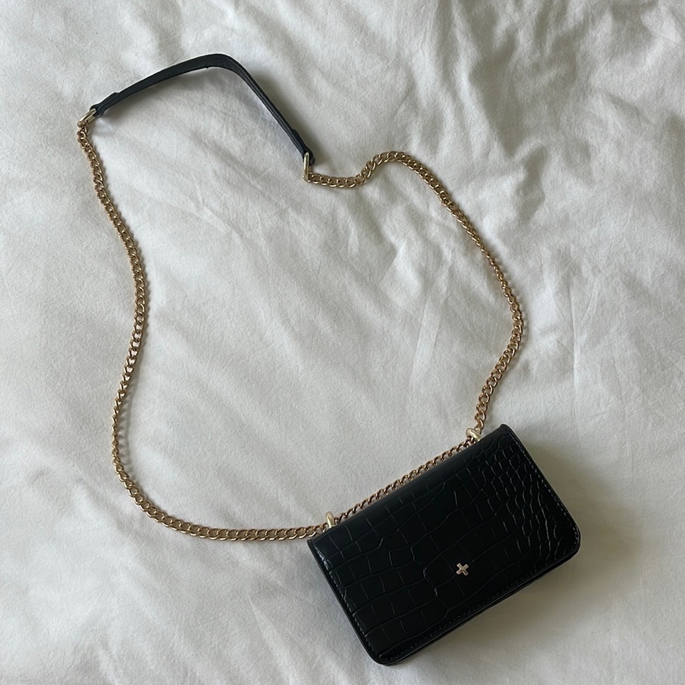 Peta+Jain Black Croc Gold cross body bag